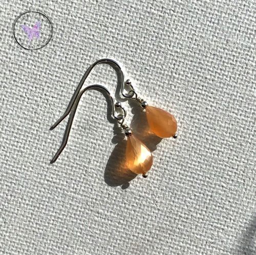 Faceted Peach Moonstone Drop Earrings